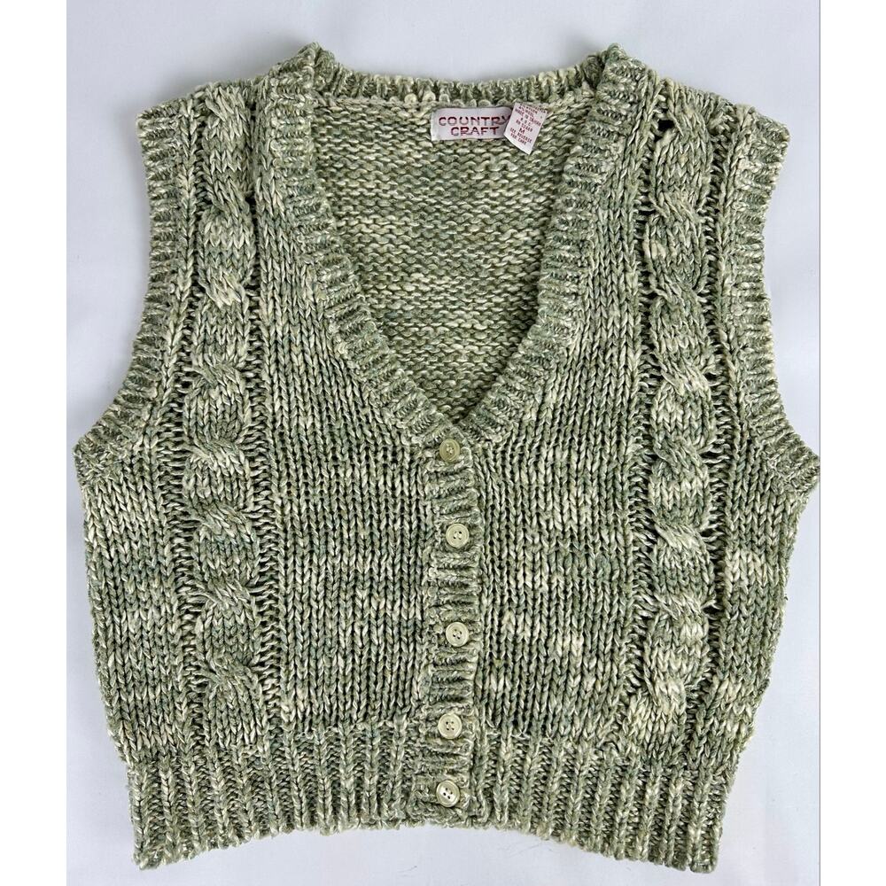 Vintage Country Craft Wool Blend Crochet Vest Green Cottagecore Boho Academia M